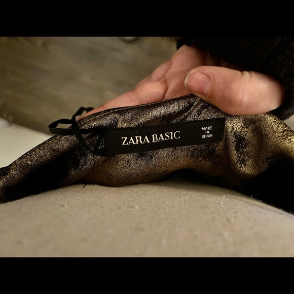 ZARA Basic Gold and Black Foiled Soft spring summer dress S - Picture 4 of 5